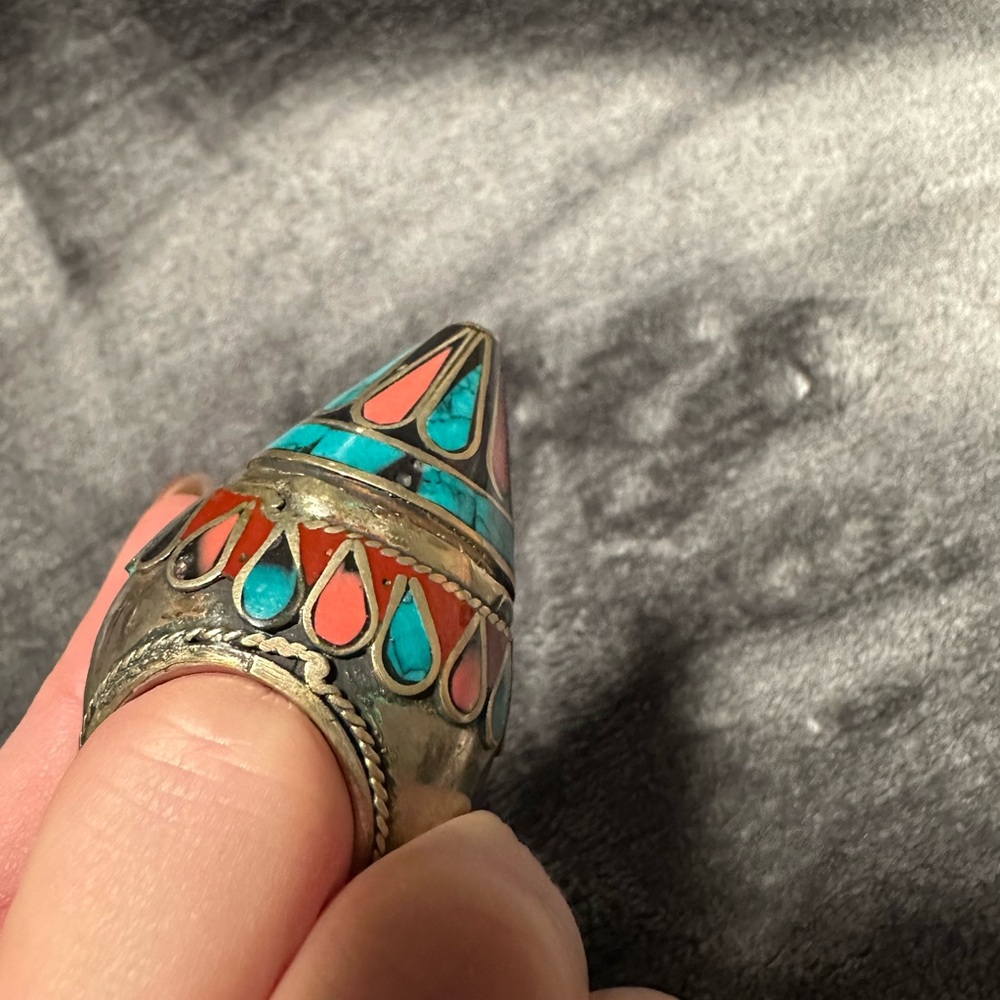 Afghan Silver Teardrop Statement Ring - image 4